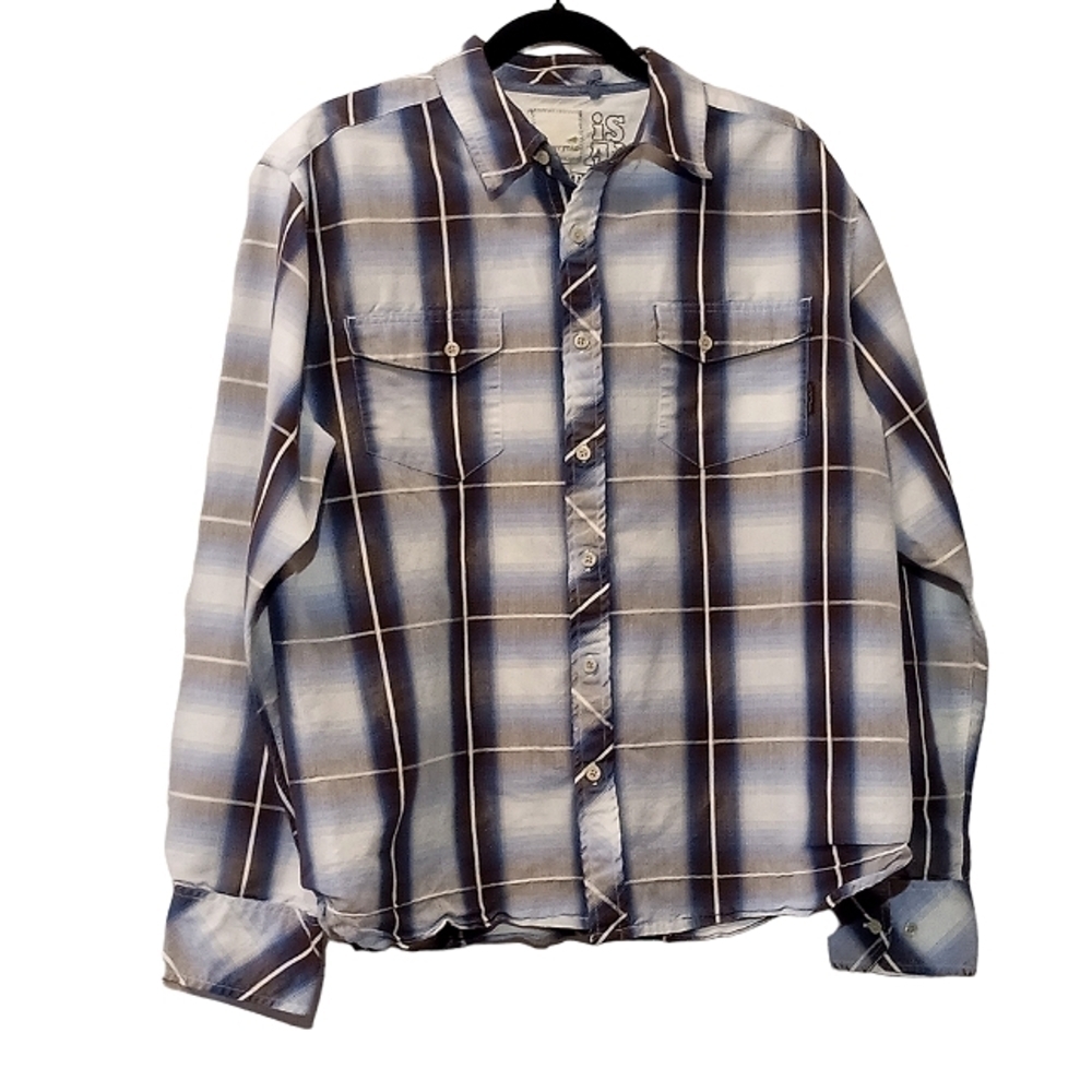 Horny Toad Blue / Brown Plaid Button-up Long Sleeve Men's Shirt Size Large - Picture 1 of 12